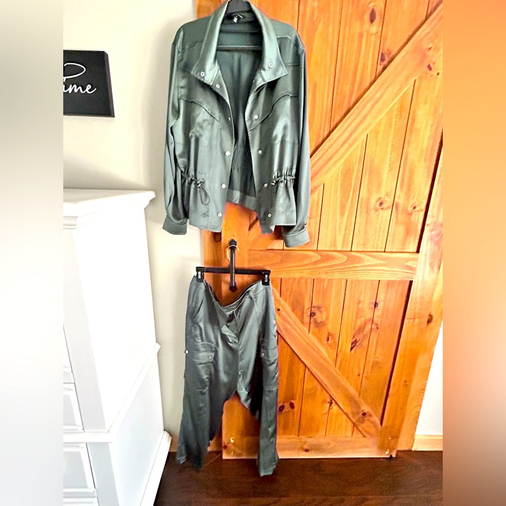 White House Black Market Green Jacket and Pants Set